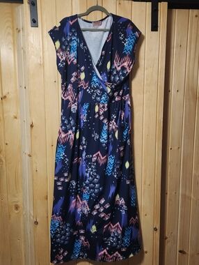 Popsy Women's Navy Abstract Print Wrap Dress